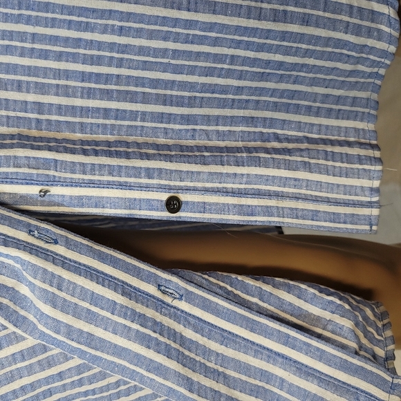 Hope & Harlow Blue and White Stiped Linen Blend Shirt Dress, Women's Size 12 - Picture 7 of 8